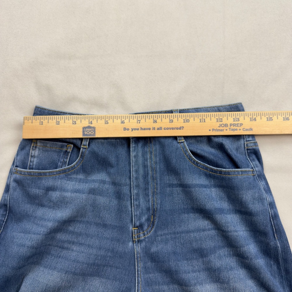 Halara Petite Wide Leg Rolled Hem Medium Wash High Rise Blue Denim Small Petite - Picture 3 of 10